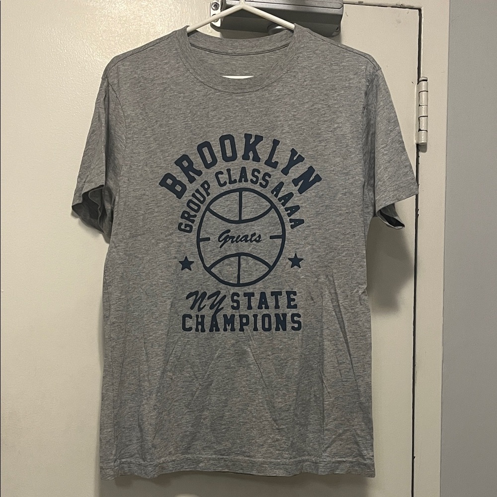Greats Gray Short Sleeve Tee with Navy Print